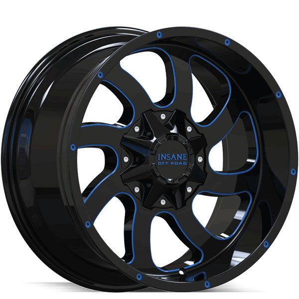 Insane Off-Road IO-05 Gloss Black with Blue Milled Spokes