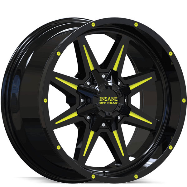 Insane Off-Road IO-15 Gloss Black with Yellow Milled Spokes